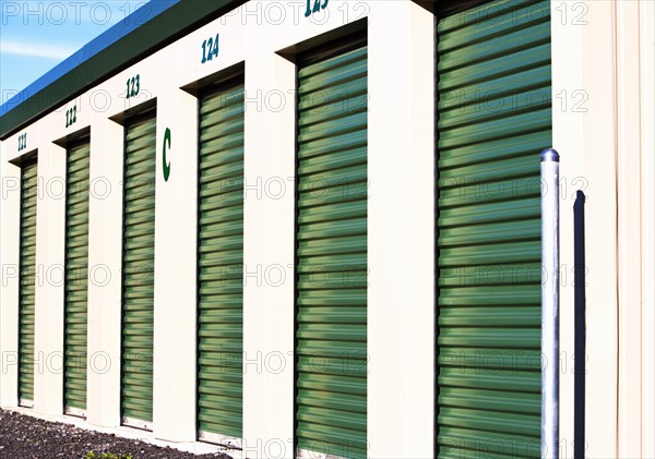 Row of outdoor self storage units. Date : 2007