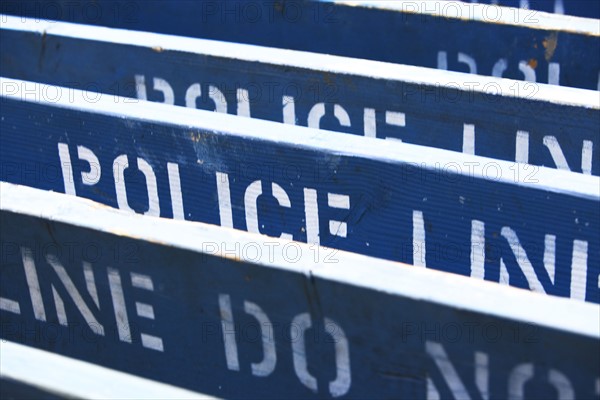 Row of Police Line barriers. Date : 2007