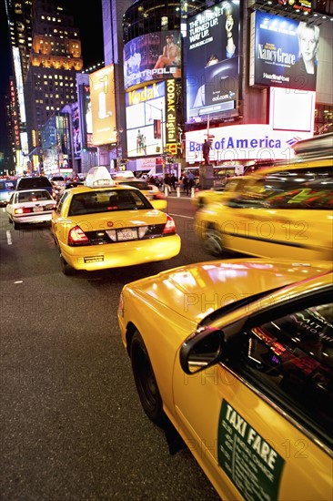 Taxi cab in Times Square, New York City. Date : 2007
