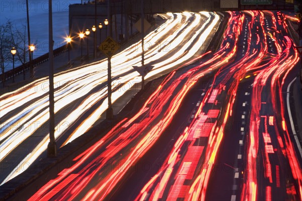 Blurred motion shot of traffic on large highway. Date : 2007