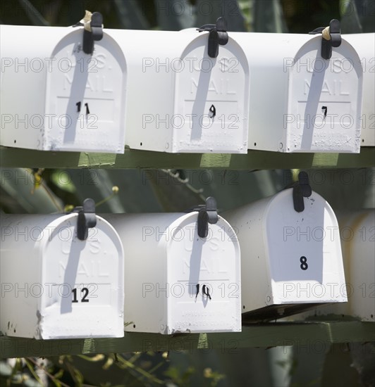 Rows of outdoor mailboxes. Date : 2007