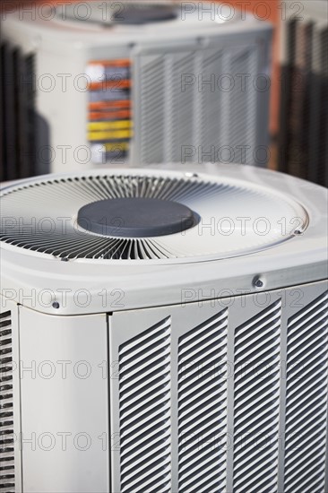 Close up of outdoor air conditioning unit. Date : 2007
