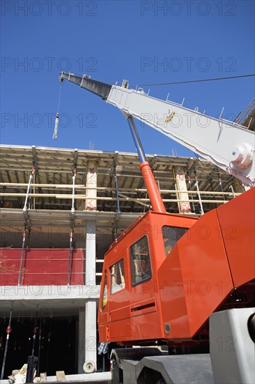 Low angle view of crane. Date : 2007