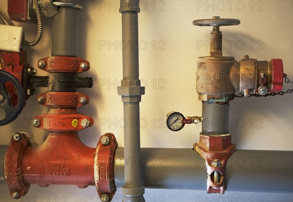 Pipes with pressure gauge and shutoff valves. Date : 2007