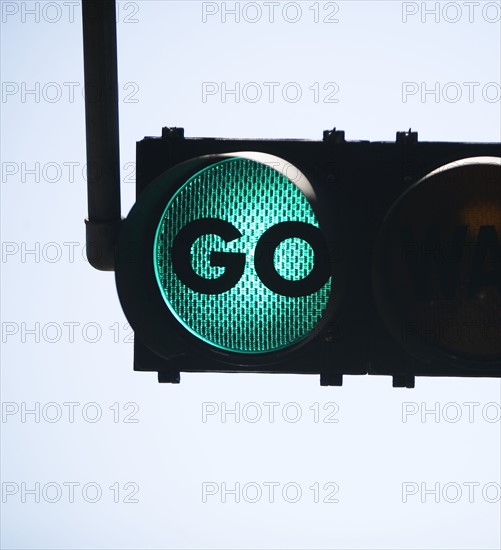 Green traffic light reading Go. Date : 2007
