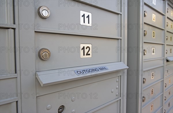 Columns of locked mailboxes. Date : 2007