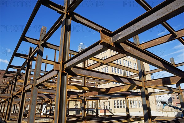 Low angle view of steel girders. Date : 2007