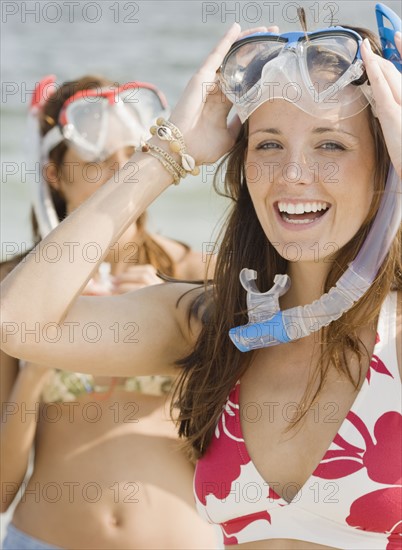 Young women wearing snorkeling gear. Date : 2007