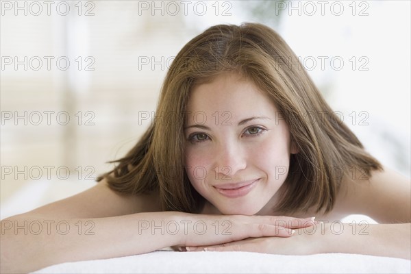 Woman laying on spa table. Date : 2007