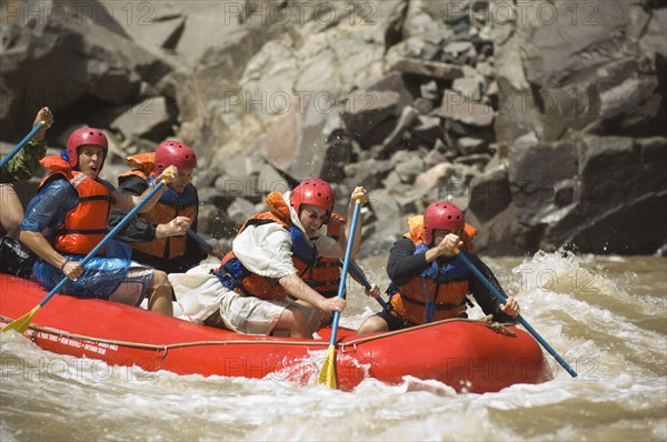 Group of people river rafting. Date : 2007