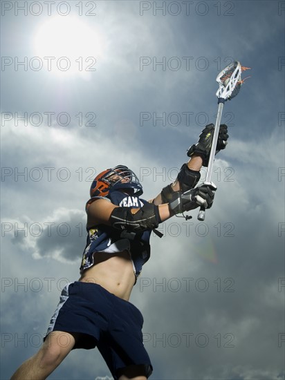 Low angle view of jai-alai player. Date : 2007