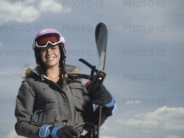 Snowboarder holding board. Date : 2007