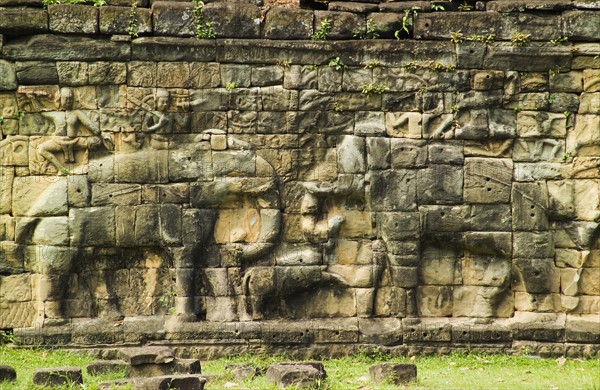 Terrace of the Elephants at ancient Temple Angkor Thom Angkor Wat Cambodia Khmer. Date : 2006