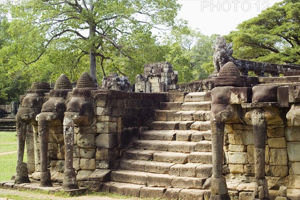 Terrace of the Elephants at ancient Temple Angkor Thom Angkor Wat Cambodia Khmer. Date : 2006