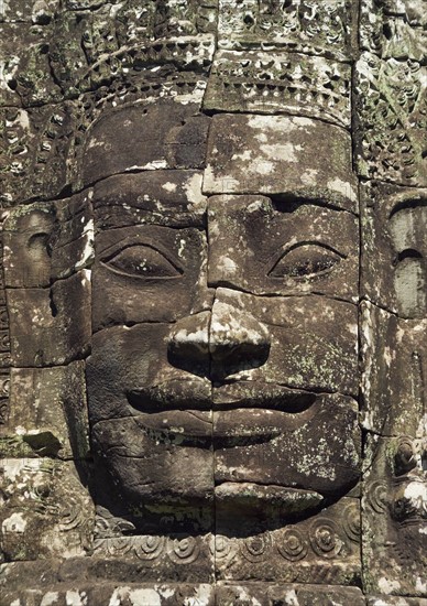 Detail at ancient Temple Angkor Thom Angkor Wat Bayon Cambodia. Date : 2006
