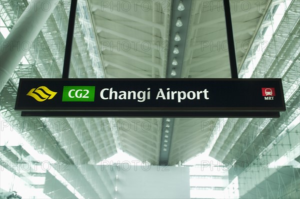 Sign on MRT for Changi Airport Singapore. Date : 2006