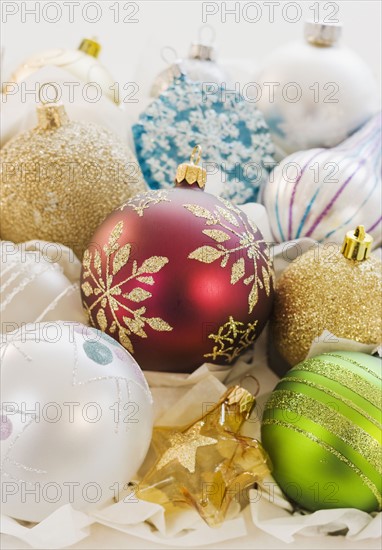 Close up of Christmas ornaments.