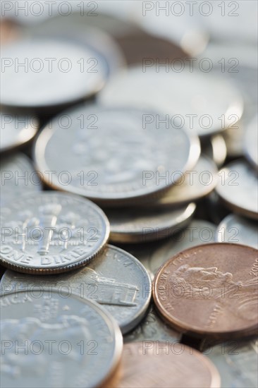 Close up of pile of coins.