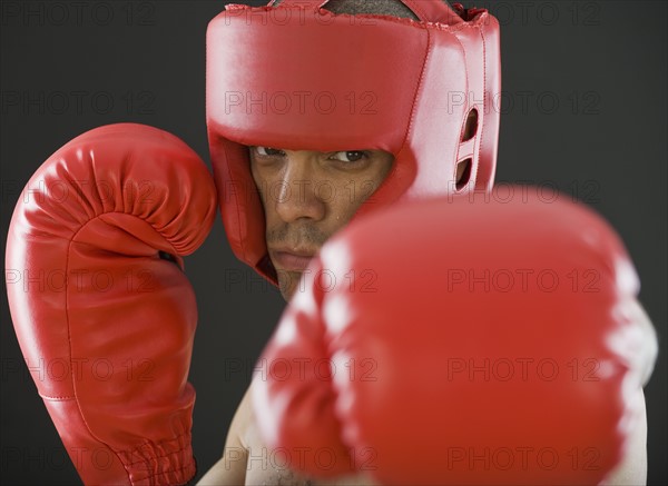 Close up of Hispanic male boxer.