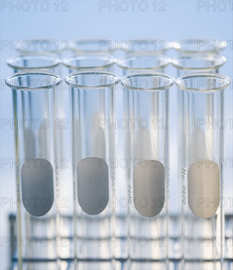 Close up of empty vials in tray .