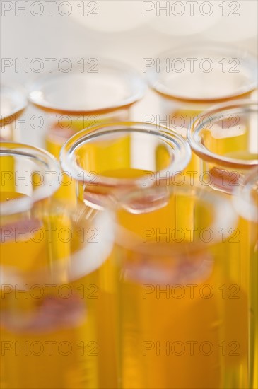 Close up of liquid in vials.