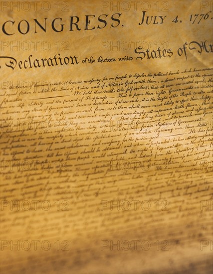 Gros plan de la  Declaration of Independance des Etats-Unis - 4 juillet 1776.