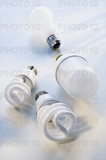 Close up of assorted light bulbs.