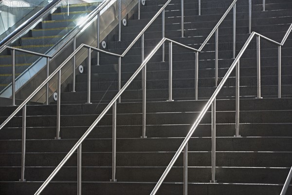 Staircase and escalator, New York City, New York, United States. Date : 2008
