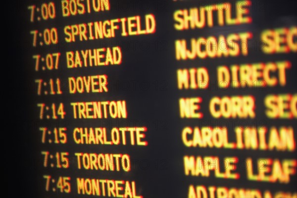 Close up of transportation time table, New York, United States. Date : 2008