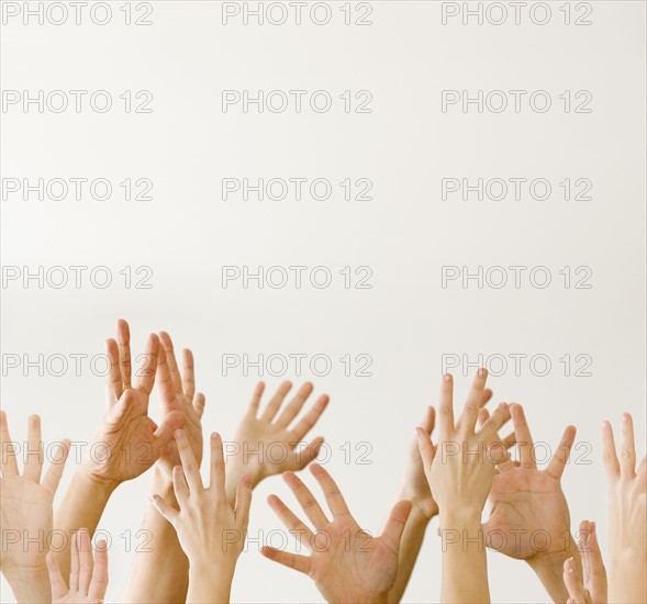 Assorted hands reaching up. Date : 2008