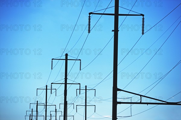 Low angle view of utility poles. Date : 2008