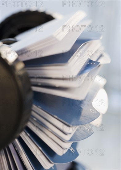 Close up of rotary card file.