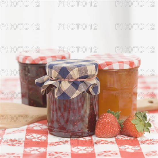 Close up of homemade jams. Date : 2008