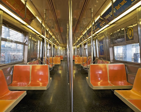 Interior of subway train, New York City, New York, United States. Date : 2008