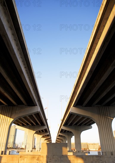 Low angle view of elevated highways. Date : 2008