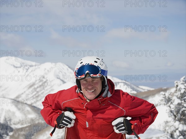 Man wearing ski gear. Date : 2008