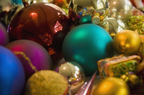 Close up of Christmas ornaments. Date : 2008