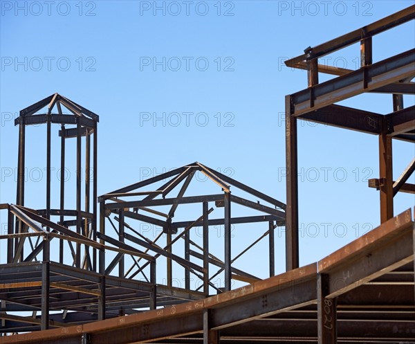 Steel beam frames at construction site. Date : 2008