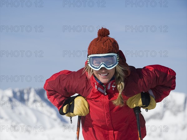 Woman wearing ski gear. Date : 2008