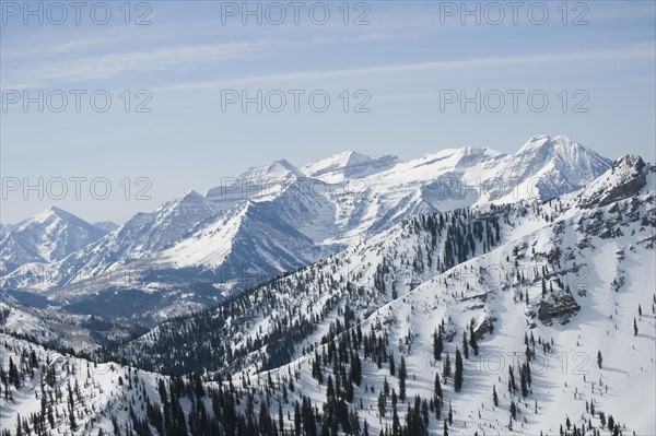 Snow covered mountains, Wasatch Mountains, Utah, United States. Date : 2008