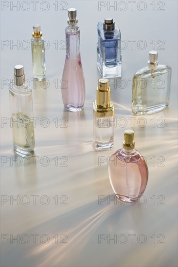 Assorted perfume bottles.
