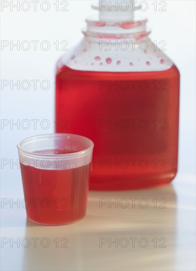 Close up of cough syrup.