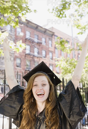 Female graduate celebrating. Date : 2008