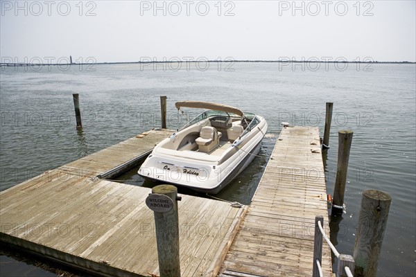 Boat moored at dock. Date : 2008