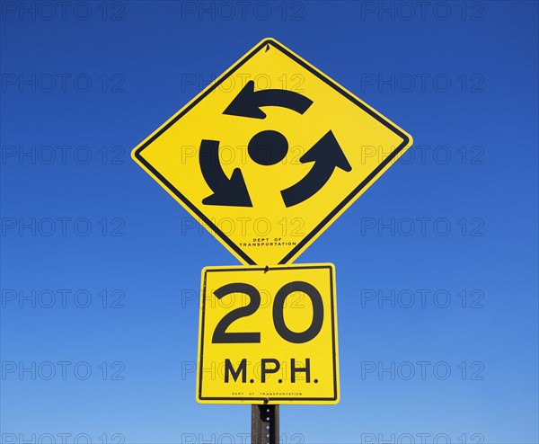 Traffic sign for roundabout. Date : 2008