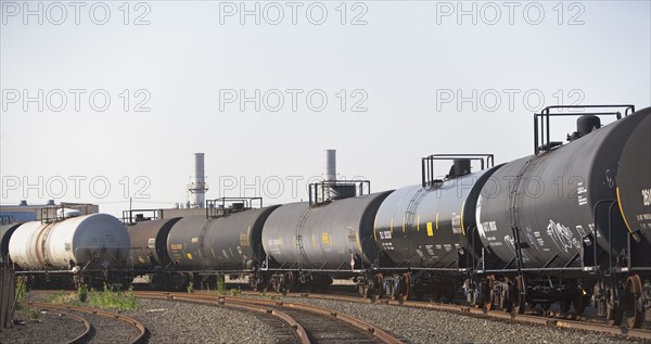 Row of oil tankers in train track. Date : 2008
