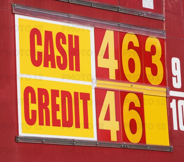 Close up of gas station sign. Date : 2008