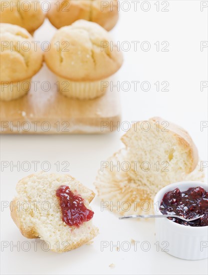 Fresh baked muffins and jam. Date : 2008