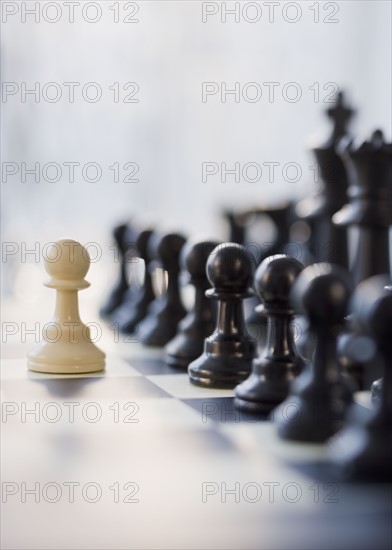 Close up of chess pieces.
