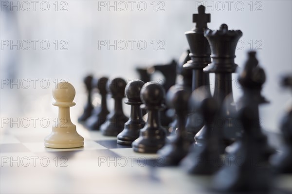 Close up of chess pieces.